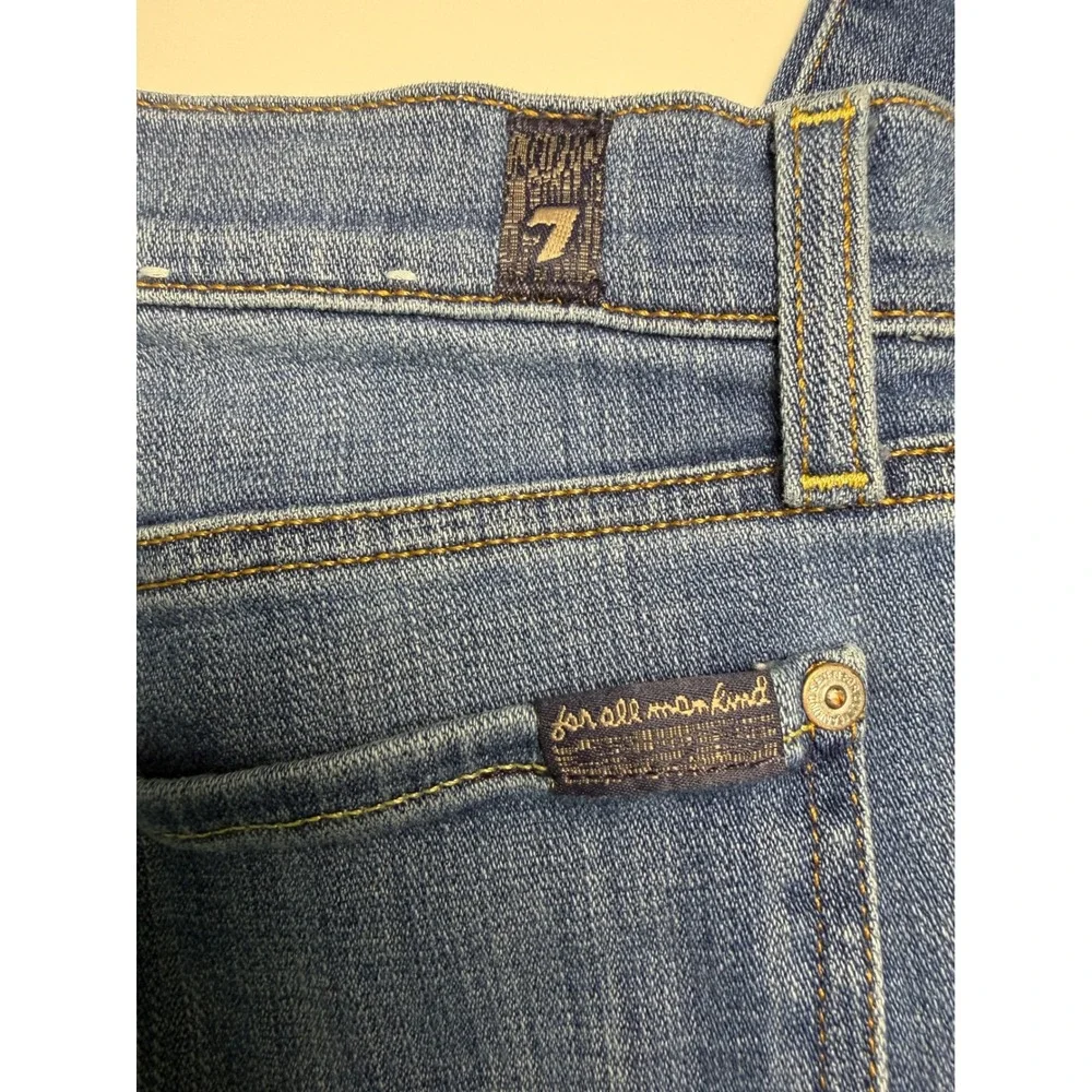 7 For All Mankind Distressed Skinny Jeans Blue Ripped Knee High Rise Size 27‎